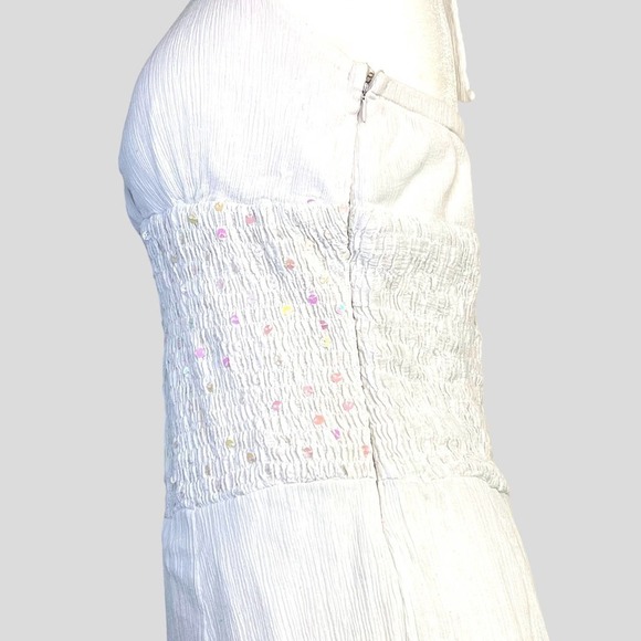 Signature by Sangria White Asymmetrical Halter Neck Sequin Maxi Dress Sz 10 - Picture 6 of 16
